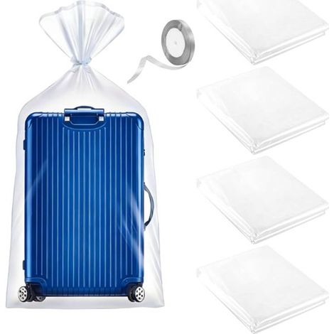 Set di 4 sacchetti portaoggetti in plastica trasparente extra-large, 100 x 150 cm, riutilizzabili e impermeabili, ideali per abbigliamento, bagagli, ecc. (1/5)