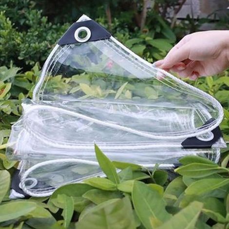Waterproof, thick, transparent PVC tarpaulin with eyelets, vinyl tarpaulin, protective plastic, for outdoor use on balconies, pergolas, greenhouses, and terraces. Custom size available (100cm x (1/5)