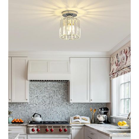 Plafonnier En Cristal Moderne, Mini Lustre Rond Argenté E27, Pour Couloir Salon Chambre Cuisine Entrée Éclairage (Argent) [Classe énergétique F]