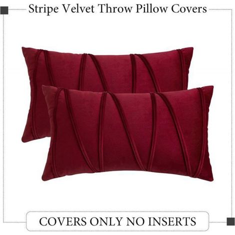 Lot de 2 Housse de Coussin, 30x50cm Decoratifs pour Canapes, en Velours Moelleux, avec Rayures Décoratives,Bordeaux (1/4)