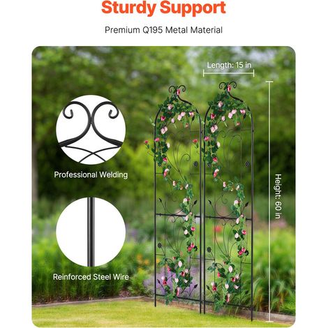 Tuteurs jardin pour plantes grimpantes, 60 x 15 cm, lot de 2 en métal antirouille, support rosiers extérieur concombres, treille déco clématites cours pelouses (1/5)