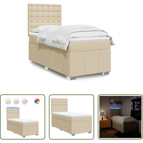 vidaXL Surmatelas - Sommier à lattes de lit avec matelas Crème 80x200 cm Tissu (1/5)