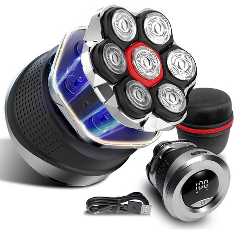 Men's Bald Head Shaver, 7D Flexible Shaving Head, Electric Shaver Wet/Dry Waterproof IPX7 Waterproof Bald Crane Trimmer Type-C Bald Men's Razor with LED Display (Black) (1/5)