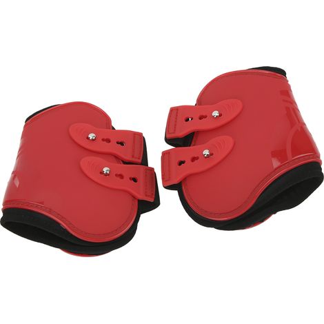 Guêtres de protection pour tendons de chevaux, coque en PU souple et résistante à l'usure, pour membres postérieurs rouges, taille L. (1/5)