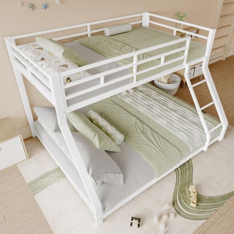 Lit superposé 90x200/140x200 cm métal blanc, garde-corps, sans matelas, gain de place – MEUBLIV (1/5)