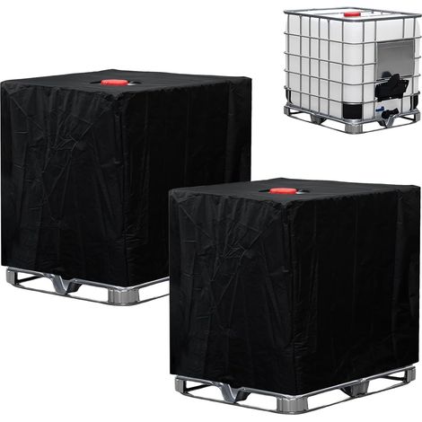 Housse Protection Cuve IBC 1000L - Lot de 2 - Tissu Oxford 190D - Anti-UV et Imperméable - Pour Réservoir Eau Pluie Extérieur - Noir (116x100x120cm) (1/5)