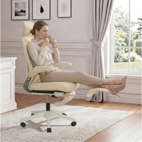 Chaise bureau ergonomique pliable mousse crème HAVRYA (1/3)
