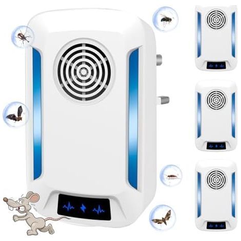 Lot de 4 répulsifs à ultrasons puissants pour souris, insectifuge, contrôle efficace des nuisibles rats, araignées, cafards, rongeurs, etc., sans danger les humains et animaux - (1/5)