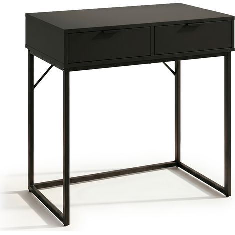 Konsolentisch Loft-Stil ELANO 2 Schubladen 80 cm Schwarz Schwarze Beine