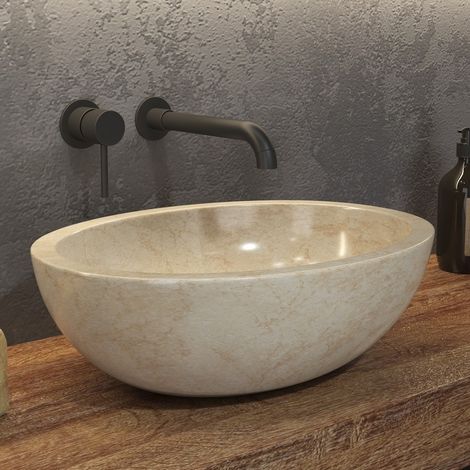 Lavabo bagno design ovale in marmo beige 45cm  Litos-LEC40 kamalu