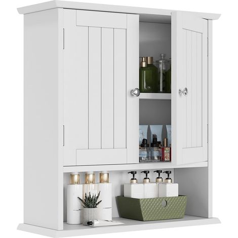 White Hanging Bathroom Cabinet - Wall Mounted Bathroom Cabinet Shelf with Towel Rail - Waterproof Bathroom Organizer with Adjustable Shelves for Small Spaces (Laundry Room, Kitchen) (1/5)