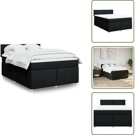 Materasso con molle insacchettate - vidaXL Giroletto a Molle con Materasso Nero 160x200 cm in Tessuto - Letto con testiera