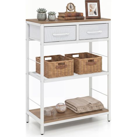COSTWAY Tavolino Salotto Stretto, Tavolo Consolle da Ingresso con 2 Cassetti in Tessuto e 2 Ripiani Aperti, Comodino Moderno in Legno per Soggiorno, Corridoio e Camera da Letto, 60x30x81 cm (Naturale) (1/5)