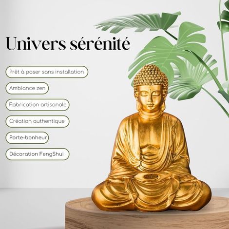 Statue Bouddha Méditation Or - Statuette Décoration Zen et Feng Shui - Apporte une Ambiance Apaisée et Relaxante à Votre Intérieur - Statue Porte-Bonheur Couleur Or - Hauteur: 20cm (1/3)