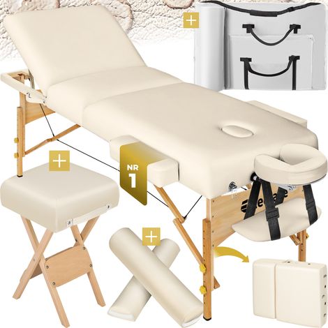 Table de massage portable pliante en bois et cuir synthétique beige