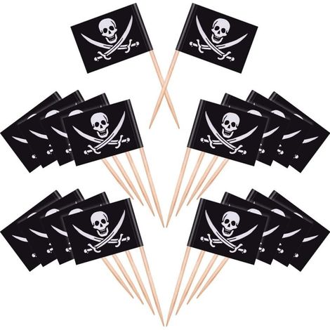 Drapeau des Cure-Dents Pirate,100 PCS Marqueurs de Fromage Marqueurs de Gâteau Etiquettes de Fromage Pirate pour la Fête de Mariage Noël Holleween Pâques (1/4)