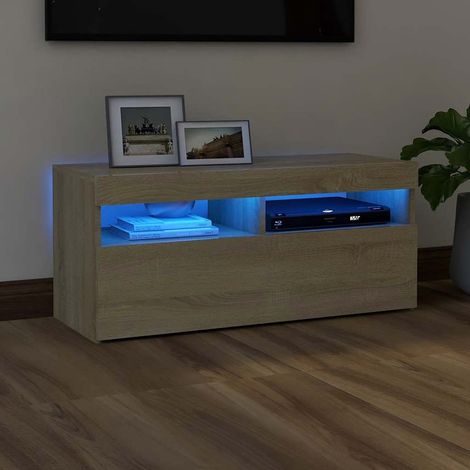 Meuble TV avec LED-Banc TV-Meuble Télé avec lumière LED chêne sonoma 90x35x40 cm 522555 (1/5)