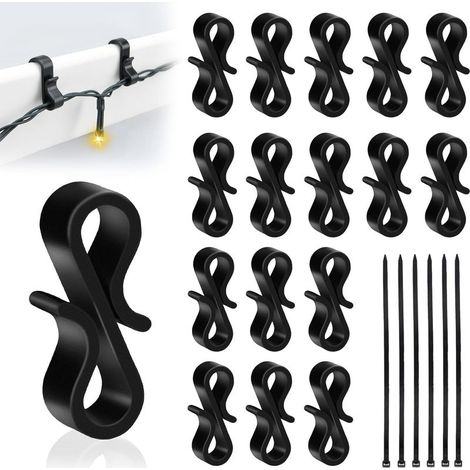 120 PCS Crochets Guirlande Exterieur Noirs, Crochet Gouttiere en Plastique Réutilisables pour Suspension des Guirlandes Lumineuses de Noël, Décoration (1/5)