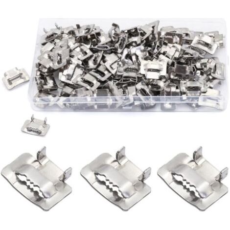 100 pièces Boucle de Cerclage en Acier 10 mm, MgcTolBox Cerclage en Acier Joints pour Feuillard de 8-10 mm Pour Fixations Extérieures et Applications Lourdes (1/4)