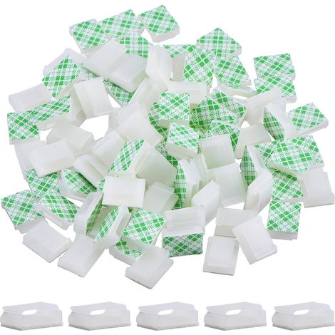 100 clip per cavi autoadesive, fascette per cavi, gestione cavi, supporto cavi (15,5 x 12,5 mm, bianco) - AquaForge (1/5)