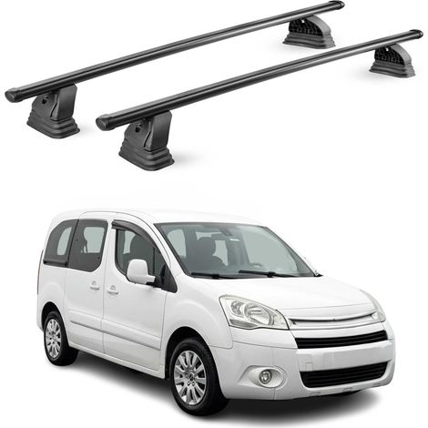OMAC Barres de toit transversales en acier pour Citroen Berlingo II 2008-2018 – TÜV / DIN 75302:2019 – Antivol inclus – Rainure en T (accessoires) – Charge max 75 kg – 2 barres – Noir (1/4)