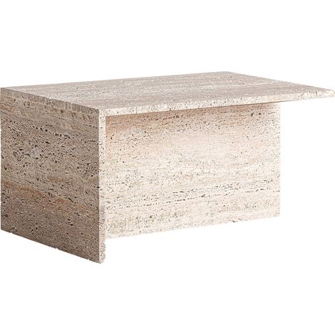 Table basse en travertin style art déco finition artisanale beige - Beige travertin naturel élégant (1/5)