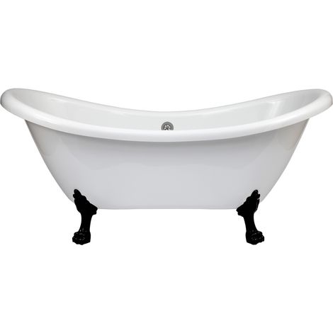 Milano Legend White 1750mm x 730mm Bathroom Double Ended Freestanding Slipper Bath with Feet - Large Black Claw Feet