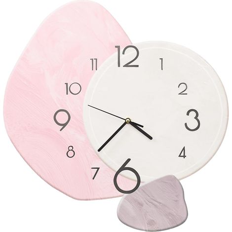 Horloge murale créative 40 x 37 cm en porcelaine de cristal et aluminium, mouvement à quartz silencieux et crochet sans trace – Horloge décorative moderne pour salon, chambre à coucher, rose+blanc (1/5)