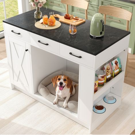 Mobile cucina isola con 3 cassetti, portaspezie, bianco 120 x 60 x 90 cm DESVIAE (1/5)