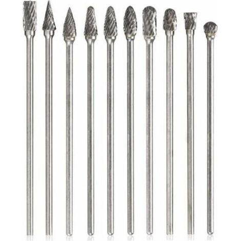 Lot de 10 fraises rotatives en carbure de tungstène – Double coupe 6mm – Longueur 100mm – Pour polissage métaux et gravure sur bois (1/5)