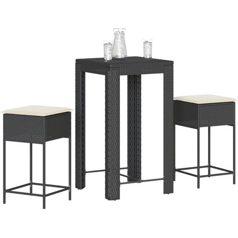 vidaXL Juego de bar de jardín de 3 piezas con cojines ratán PE negro (1/5)