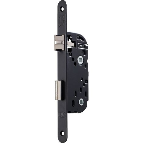 Serrure à Encastrer à Condamnation, Axe à 40mm, Coffre 135mm - D23 - Réversible sans démontage, Têtière bouts ronds, Verrouillage 1 tour - Porte Salle de bain, WC - Noir (1/5)