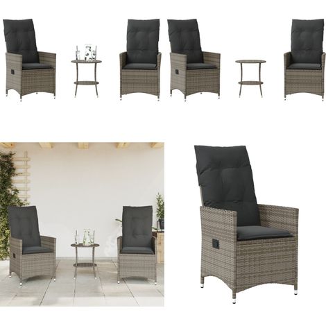 3-tlg. Bistro-Set mit Kissen Grau Poly Rattan - Gartensets - Lounge Sessel - Outdoor Furniture - Gartenmöbel - Rattan Gartenmöbel - Home & Living (1/5)