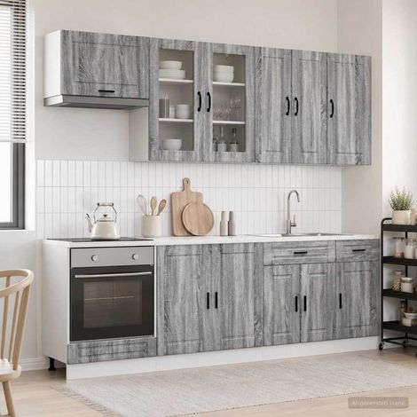Ensemble de meubles de cuisine 8 pièces en bois d’ingénierie gris Sonoma, 153.3kg - PANGIVO (1/5)
