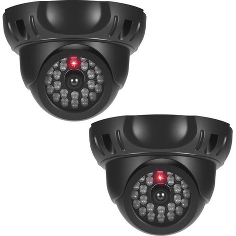 (Noir) Camera Factice, 2Pcs Caméra Factice Extérieure avec LED Rouge Clignotante, Fausse Camera Surveillance Exterieur avec 2Pcs Autocollants d'avertissement pour Exterieur et Intérieure (1/5)