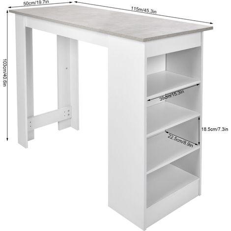 Table de bar table d'appoint table de bar comptoir de cuisine table de bar de cuisine avec 4 étagères comptoir blanc 115x103x50cm (1/5)