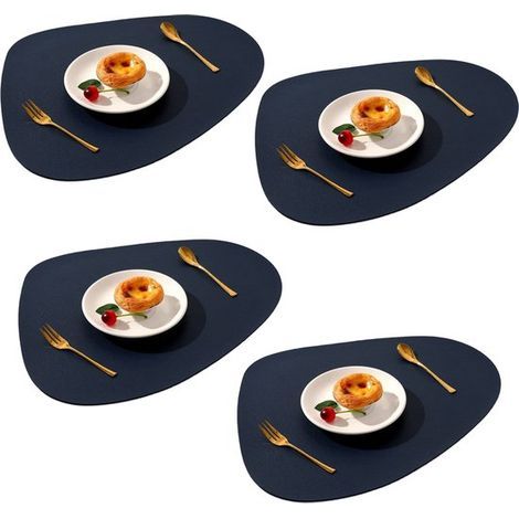 longziming – 4er-Set Lederuntersetzer – Blau – Waschbar & Wasserdicht – Strapazierfähige Tischsets für Esstisch, Terrasse und Garten (1/5)
