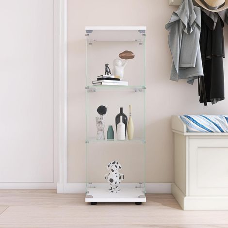 Glasvitrine mit 3 Regalen, abschließbar, weiß, 36x42x125 cm (1/5)