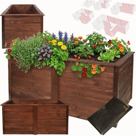 MODO24 ZOB Carré potager surélevé modulable, bac potager hauteur 75 cm, module de base, bois FSC, 75x149x79 cm, marron imprégné