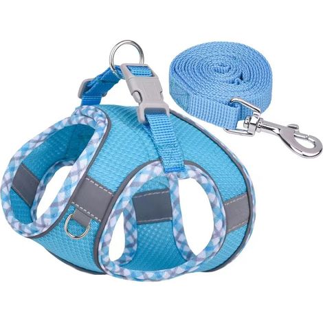 Ensemble de sangle thoracique et laisse pour promener le chien, sangle thoracique pour chiot, bande réfléchissante, adapté aux chiens miniatures et chats, bleu XXS (1/5)