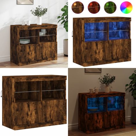 Buffet avec lumières LED chêne fumé 81x37x67 cm - Buffet Moderne - Meuble De Rangement - Luminaire Led - Décoration Intérieure - Bois D'ingénierie - Home & Living (1/5)