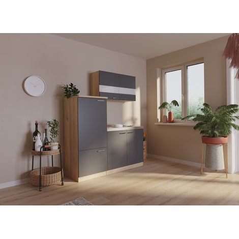 Küche Miniküche Single Eiche Grau  Kühlschrank Luis 160 cm Respekta