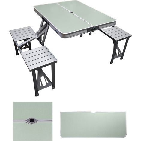 Maleta de Camping con Mesa y 4 Taburetes Plegables de Aluminio Gris - Diseño Compacto y Elegante para Exteriores e Interiores (1/5)