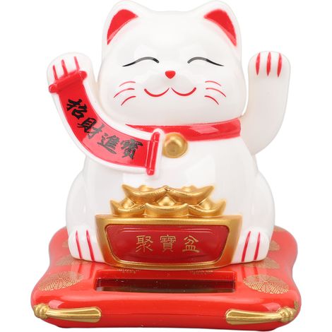 Ortviai Chat Porte-Bonheur Solaire Automatique 812-01 Blanc – Décor Feng Shui pour Bureau, Voiture et Intérieur (1/5)