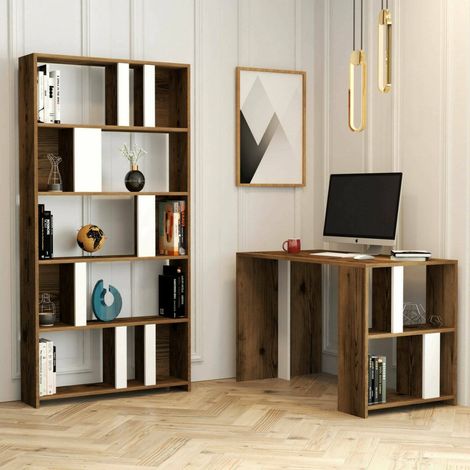 Dmora - Escritorio Mirach, Escritorio multiusos, Mesa de oficina para PC, El plan de trabajo, 120x60h75 cm, Nogal y Blanco, con embalaje reforzado (1/3)