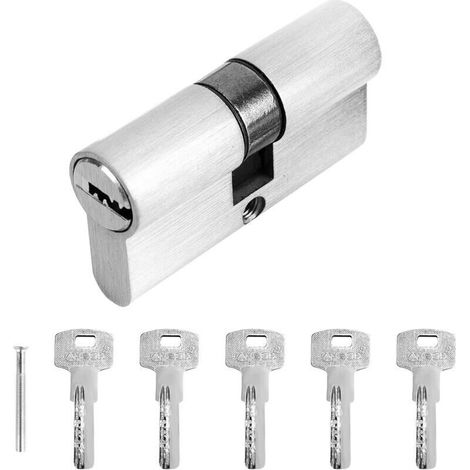 Cylindre de porte 30/30 pour serrure à profil avec 5 clés, cylindre de serrure avec bouton pour serrure de porte, porte intérieure, 6 cm x 1,5 cm x 3 cm