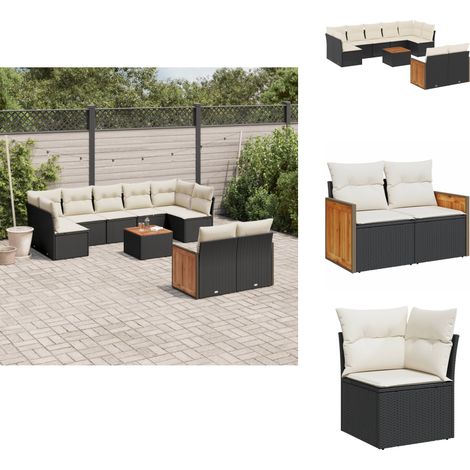 Salon de jardin 10 pcs avec coussins noir résine tressée - Ensemble Salon De Jardin - Meuble Extérieur - Salon De Jardin Pliable - Mobilier De Jardin - Chaise Longue (1/5)
