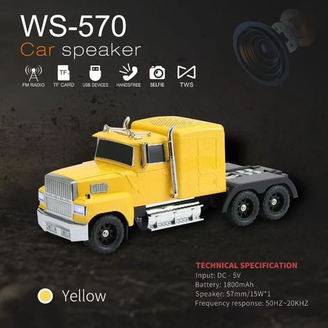 Enceinte Bluetooth en forme de camion avec entrées carte TF, USB, FM, AUX et TWS.
