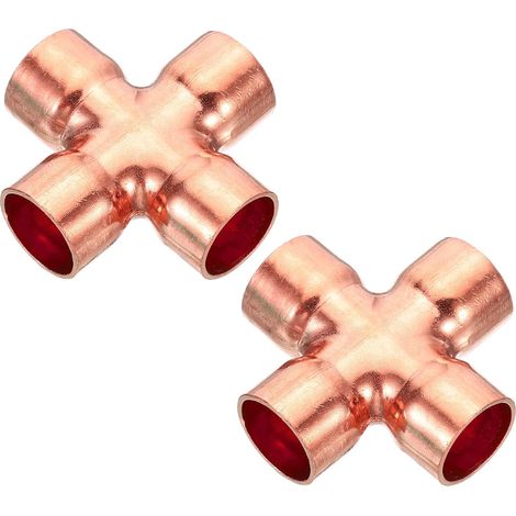 5/8 Pouce ID Cuivre Croix Tuyau Raccord, 2 Paquet 4 Voie Soudure Cuivre Extrémité Alimentation Égal Tuyau Connecteur pour Plomberie Air Climatisation Réfrigération (1/5)