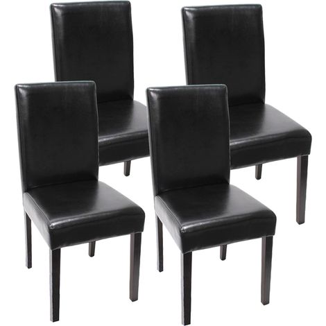 Lot de 4 chaises de séjour Littau, simili-cuir, noir, pieds foncés (1/3)